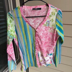 VERSE Patchwork Print Button-Up Top – Boho Y2K Vibe
